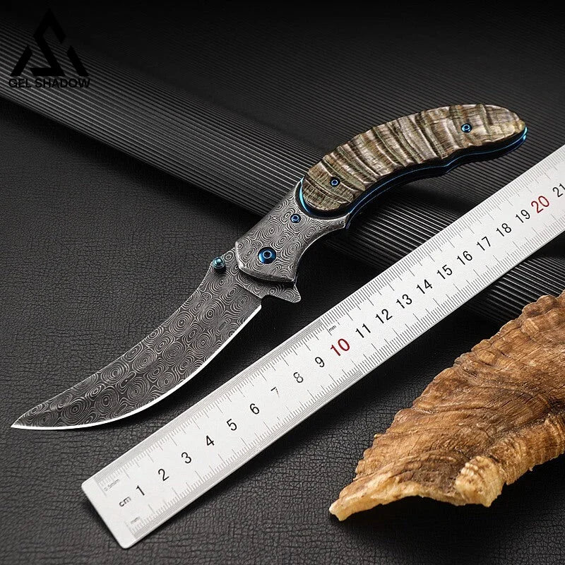 GELSHADOW Damascus Steel Croissants Folding Knife Machete-GS30