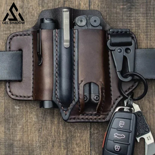 GELSHADOW GS253-EDC Pocket Tactical Leather Sheath for Knifes Pen Flashlight Keys