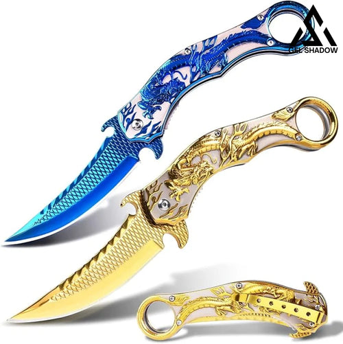 GELSHADOW Portable folding knife with gold dragon relief design-GS14