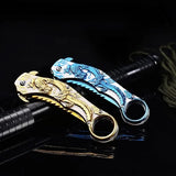 GELSHADOW Portable folding knife with gold dragon relief design-GS14, view 2