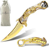 GELSHADOW Portable folding knife with gold dragon relief design-GS14, view 3