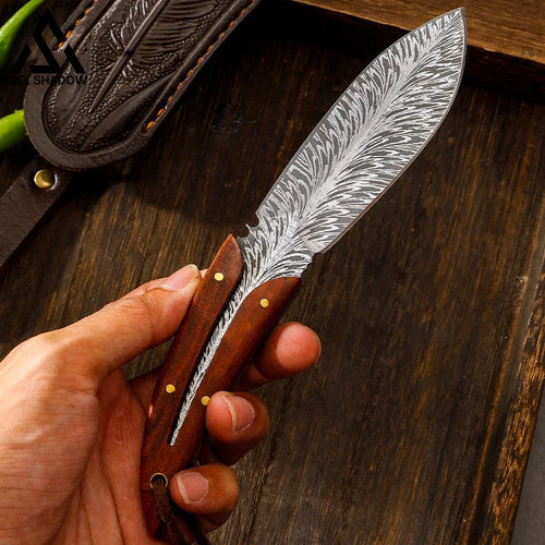 GELSHADOW Spirit Feather Stright Knife With Leather Sheath-GS125