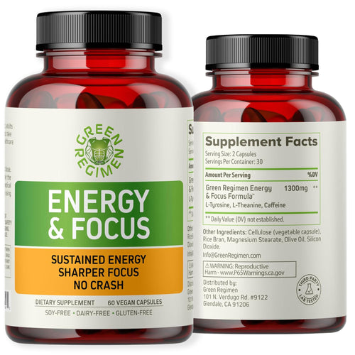 Green Regimen Energy & Focus Capsules - Nootropic Supplement for Mental Clarity, Concentration & Alertness - No Crash - 60 Caps