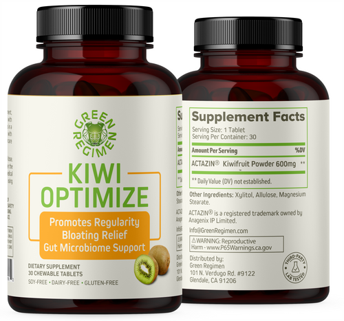 Green Regimen Kiwi Optimize Chewables - Clinically Proven for Gut Health, Eliminate Bloating, Improve Regularity - 30 Tablets