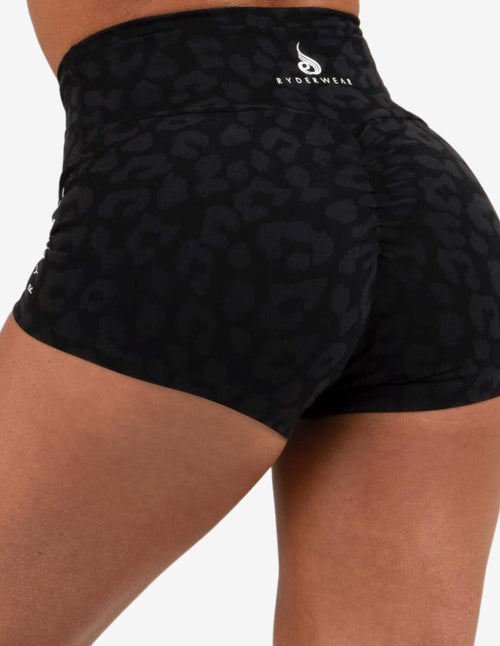 Guru Muscle ANIMAL SCRUNCH BUM SHORTS LEOPARD BLACK