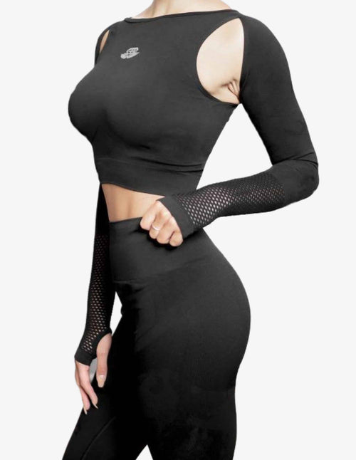 Guru Muscle ATHENA CAMO Seamless Crop Top – BLACK