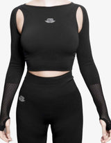 Guru Muscle ATHENA CAMO Seamless Crop Top – BLACK, view 3