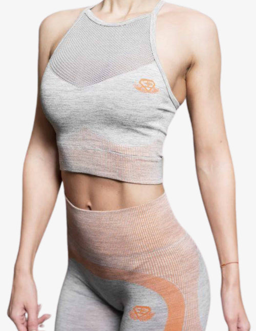 Guru Muscle Aurora Seamless Crop Top – Grey & Orange