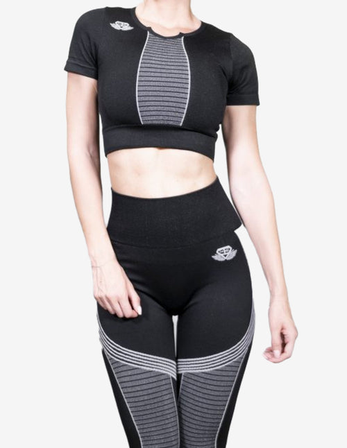 Guru Muscle BIKER Seamless Crop Top – Black / White