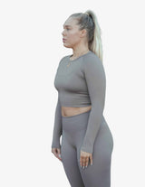 Guru Muscle Espresso Long Sleeve Crop Top, view 2
