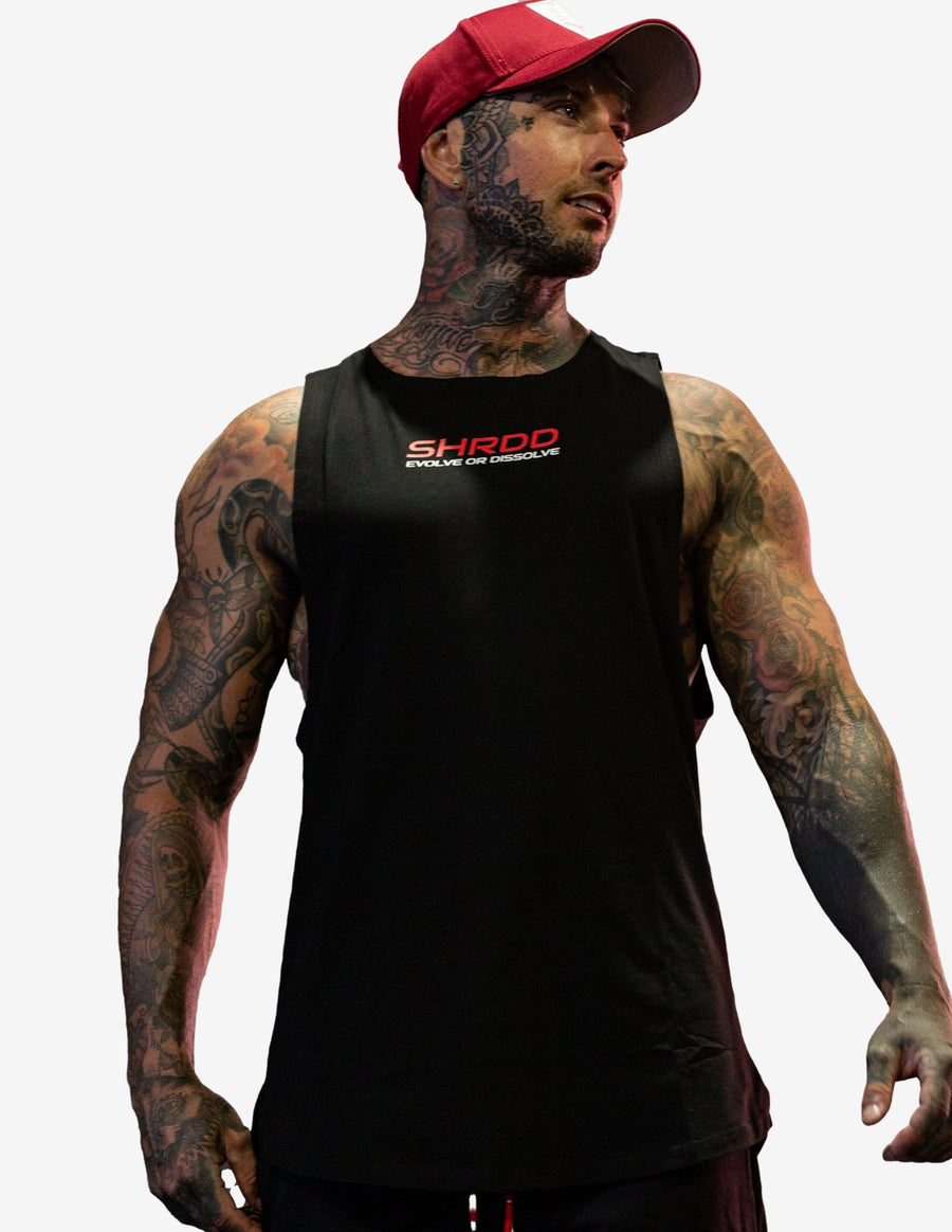 Guru Muscle Evolve Longline Gym Tanktop - Black/ Red