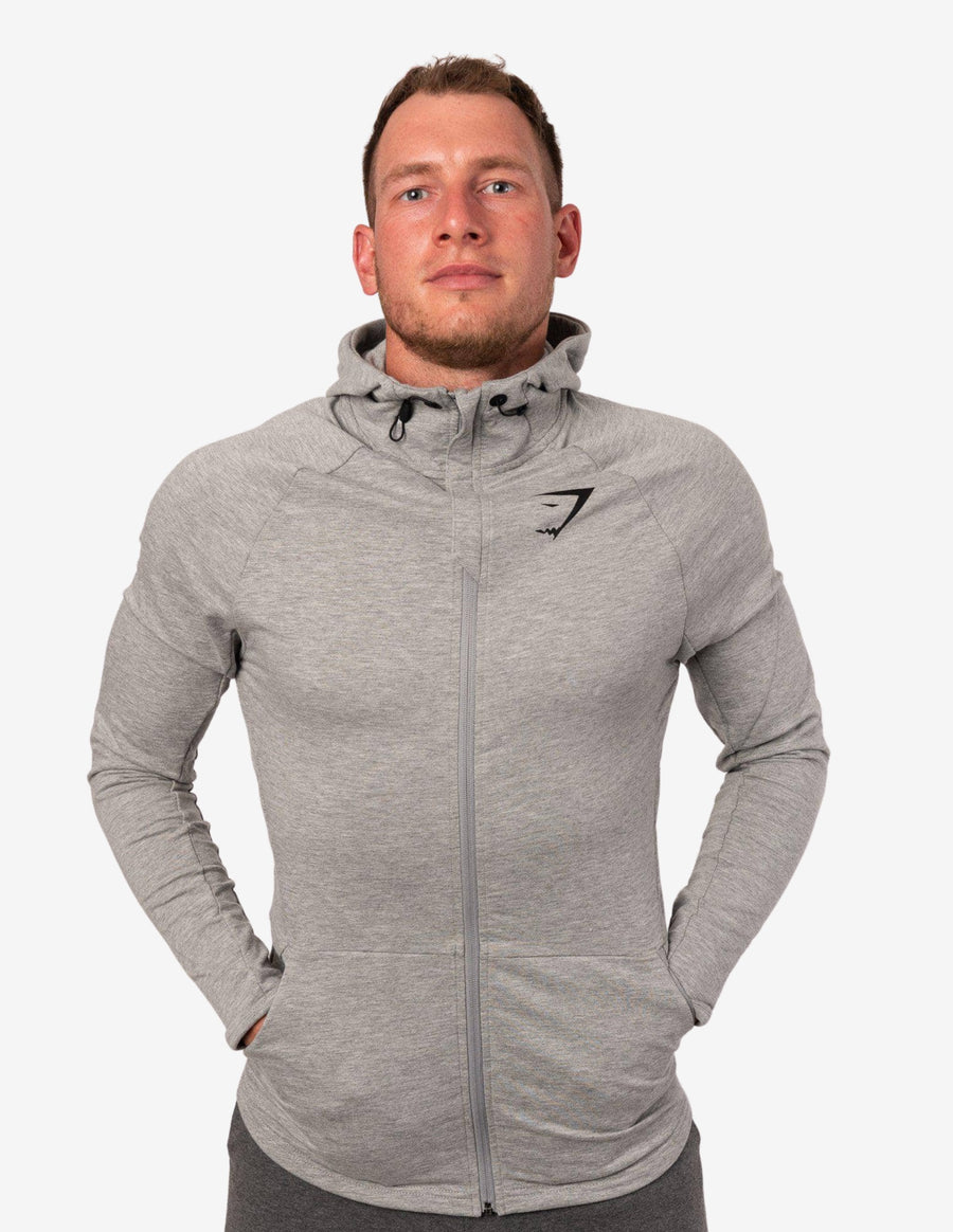 Guru Muscle FIT HOODED TOP LIGHT GREY MARL