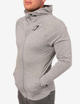 Guru Muscle FIT HOODED TOP LIGHT GREY MARL, view 3