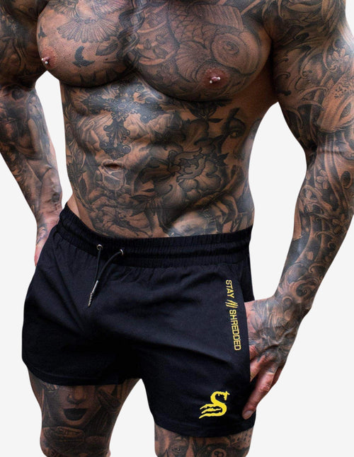 Guru Muscle Quads of the Gods - gym lift Lifting Shorts - BLACK / YELLOW
