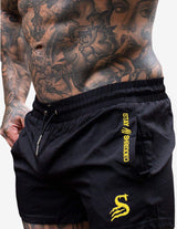 Guru Muscle Quads of the Gods - gym lift Lifting Shorts - BLACK / YELLOW, view 2