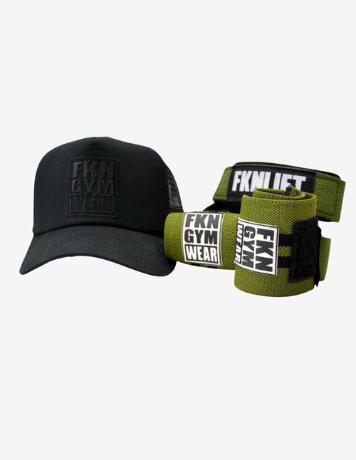Guru Muscle Gym Pack | Khaki Wraps & Straps | Black Cap