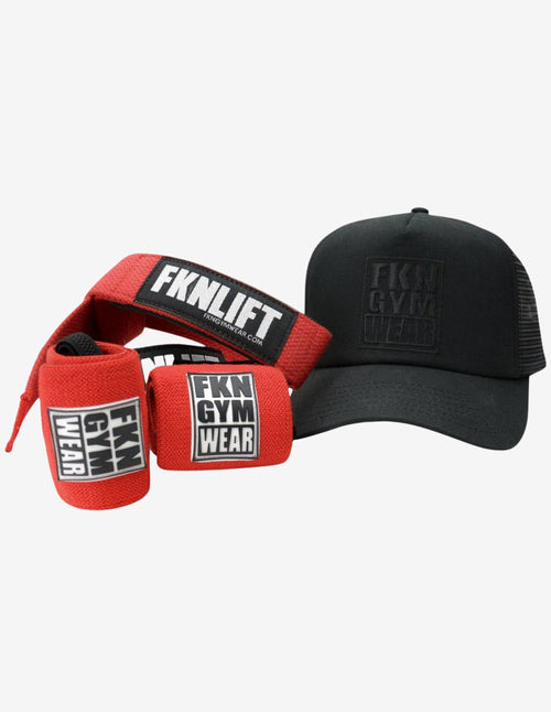 Guru Muscle Gym Pack | Red Wraps & Straps | Black Cap