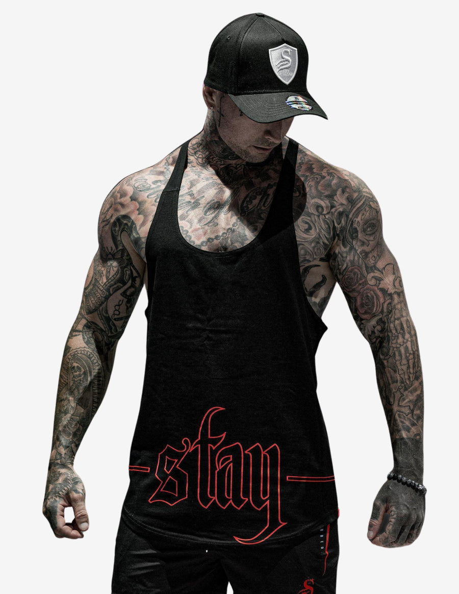 Guru Muscle HOLLOW T-BACK - gym singlet tanktop - Black/Red
