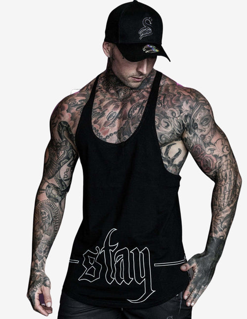 Guru Muscle HOLLOW T-BACK - gym singlet tanktop - Black/White
