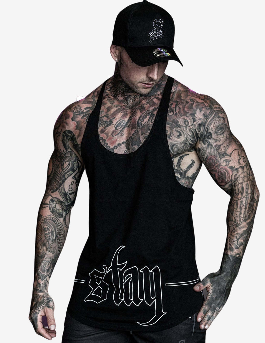 Guru Muscle HOLLOW T-BACK - gym singlet tanktop - Black/White