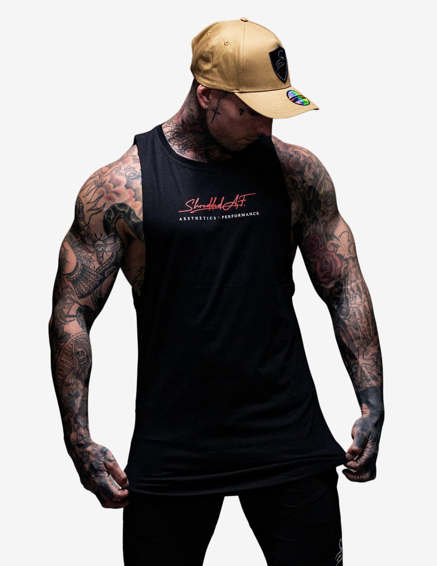 Guru Muscle Signature - Longline Muscle Tank top - Black / Red