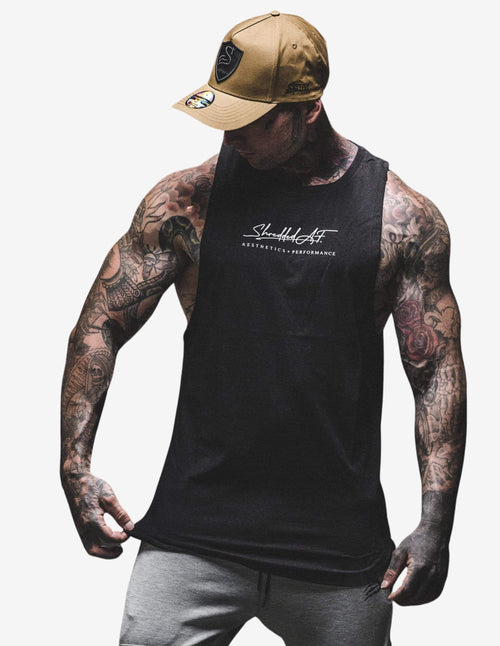 Guru Muscle Signature - Longline Muscle Tank top - Black / White