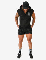 Guru Muscle MEN'S GYM HOODIE | ZIP-UP SLEEVELESS | BLACK, view 3