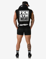 Guru Muscle MEN'S GYM HOODIE | ZIP-UP SLEEVELESS | BLACK, view 4