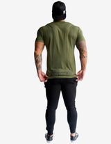 Guru Muscle Men's Gym T-Shirt | Varsity | Khaki, view 2