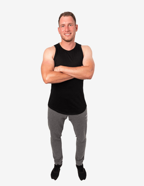 Guru Muscle Perforated Longline Tank Black
