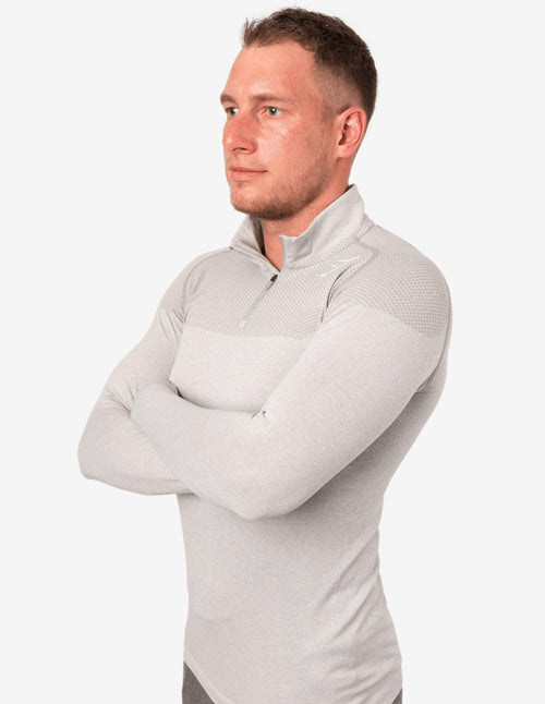 Guru Muscle PHANTOM SEAMLESS 1/4 ZIP PULLOVER LIGHT GREY MARL
