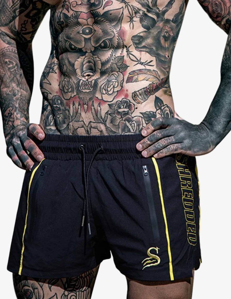Guru Muscle Quads Surge Lifting Shorts - Black / Yellow