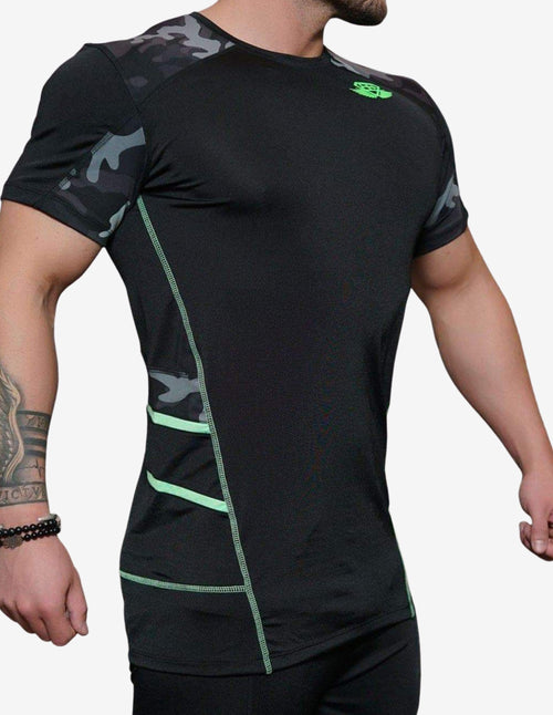 Guru Muscle Renzo Performance Shirt โ Black & ACID GREEN