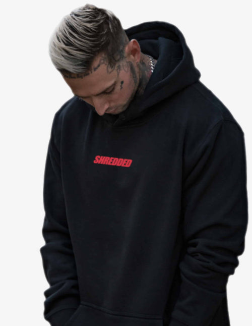 Guru Muscle Shredded Hoodie - Black / Red