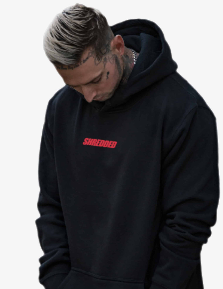Guru Muscle Shredded Hoodie - Black / Red