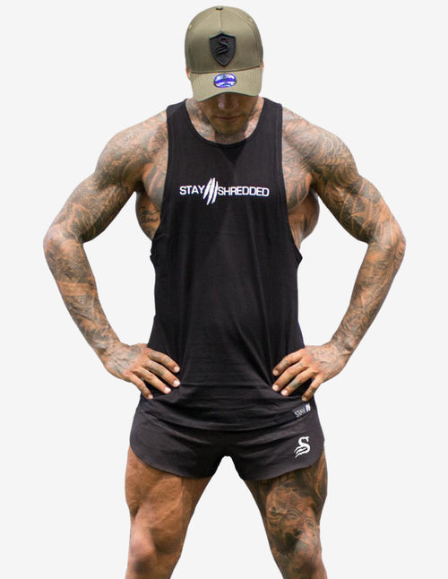 Guru Muscle Slash Muscle Tank top gym Singlet - Black