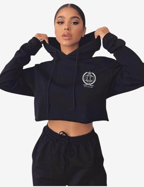 Guru Muscle Women's Cropped Gym Hoodie | Black