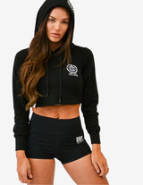 Guru Muscle Women's Cropped Gym Hoodie | Black, view 5