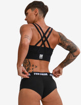 Guru Muscle WOMEN'S GYM CROP TOP | STRAPPED BLACK, view 2