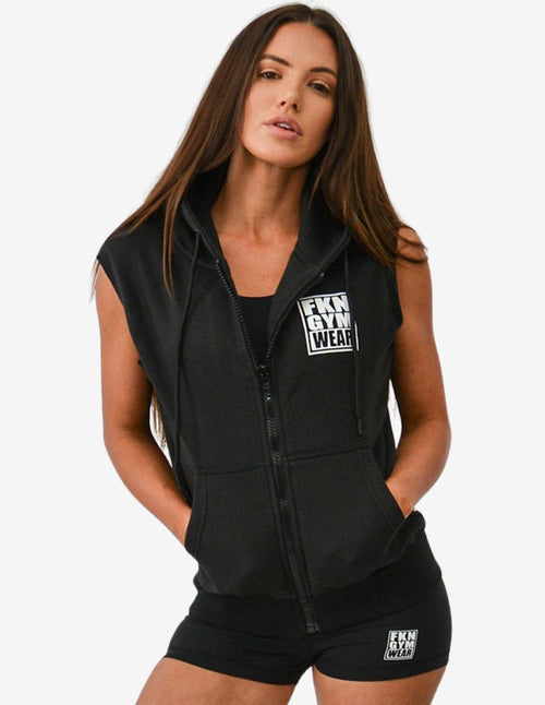 Guru Muscle Women's Gym Hoodie | Sleeveless Heist | Black