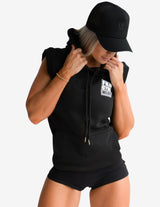 Guru Muscle Women's Gym Hoodie | Sleeveless Heist | Black, view 3