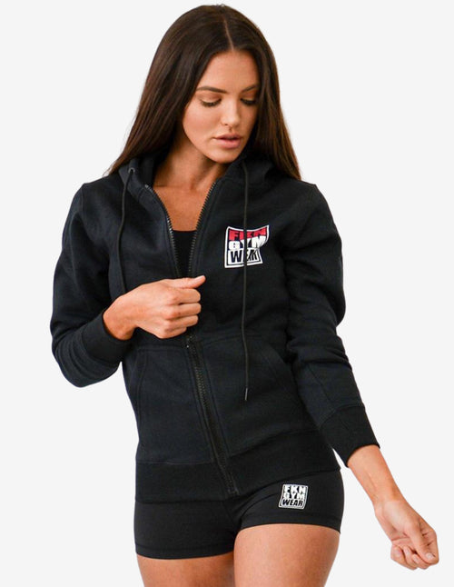 Guru Muscle Women's Gym Hoodie | Zip-Up | Black