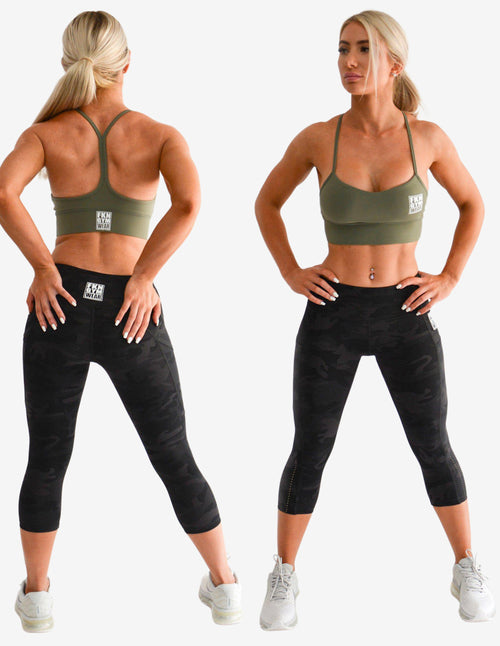 Guru Muscle Workout Set | Super Khaki Crop & 7/8 Camo Black Leggings