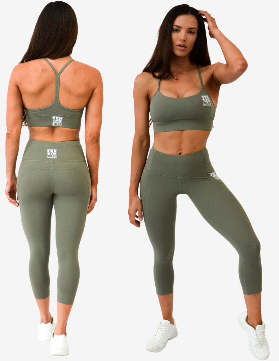 Guru Muscle Workout Set | Crop Top & A2G Leggings | KHAKI