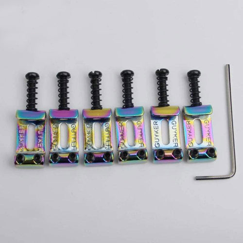 Guyker 6Pcs Chameleon Tremolo Bridge Bent Stainless Steel Saddles System 10.8MM Replacement for ST TL Electric Guitar Rainbow