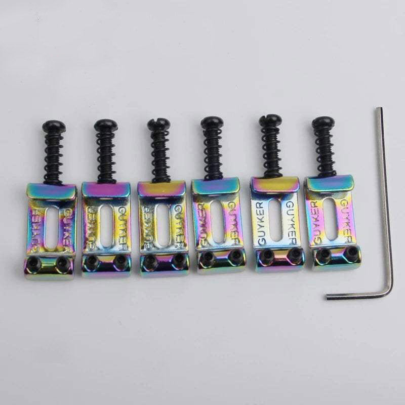 Guyker 6Pcs Chameleon Tremolo Bridge Bent Stainless Steel Saddles System 10.8MM Replacement for ST TL Electric Guitar Rainbow
