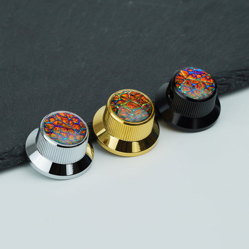 Guyker CKB019A Gold Foil Starburst Aluminum Control Knobs 6.3mm for Electric Guitar & Bass