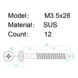 Guyker Bridge Mounting Screws M3.5 x 28mm Stainless Steel Set of 12 for Guitar & Bass, view 5