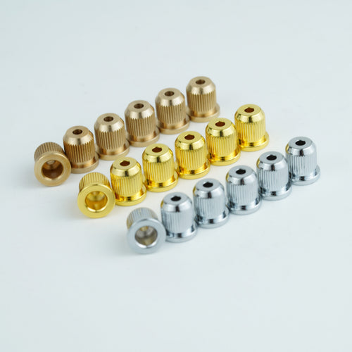 Guyker FB-01 Brass Guitar String Ferrules for String-Through Body Electric Guitar, 9mm Flange Diameter, Set of 6