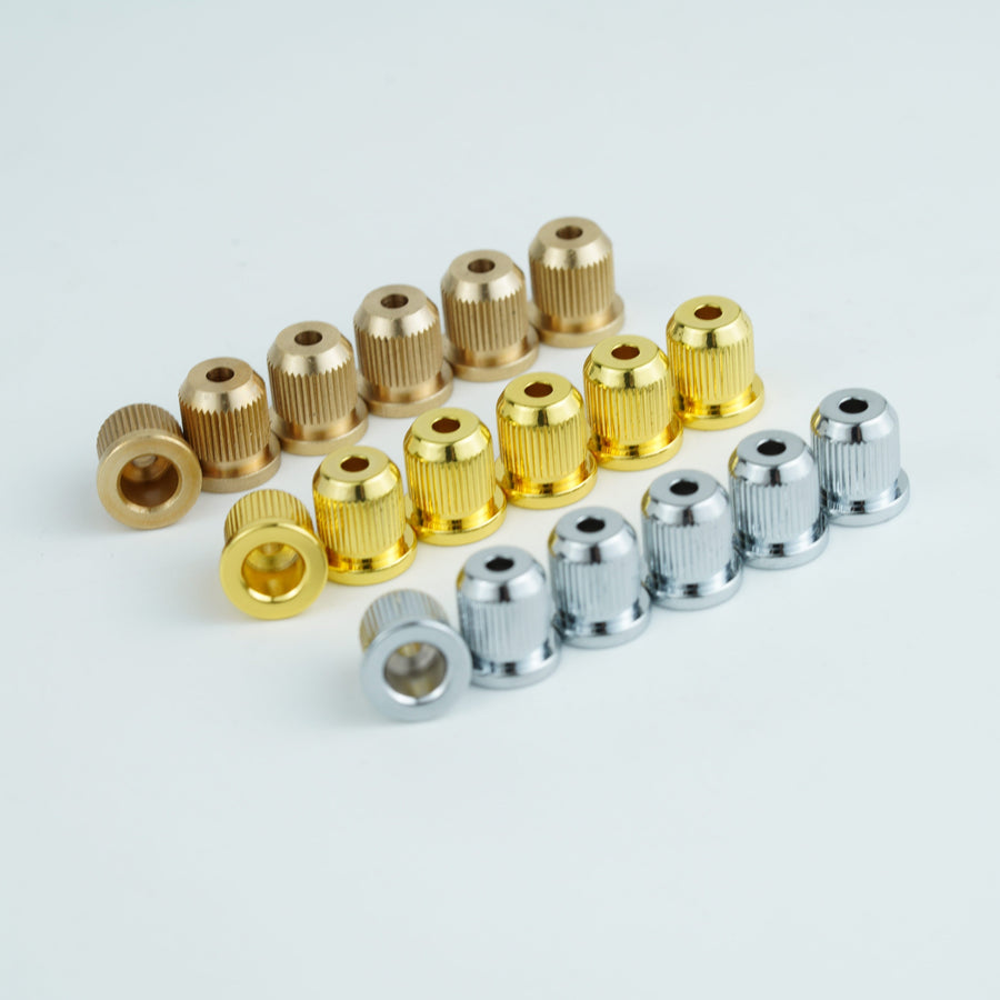 Guyker FB-01 Brass Guitar String Ferrules for String-Through Body Electric Guitar, 9mm Flange Diameter, Set of 6